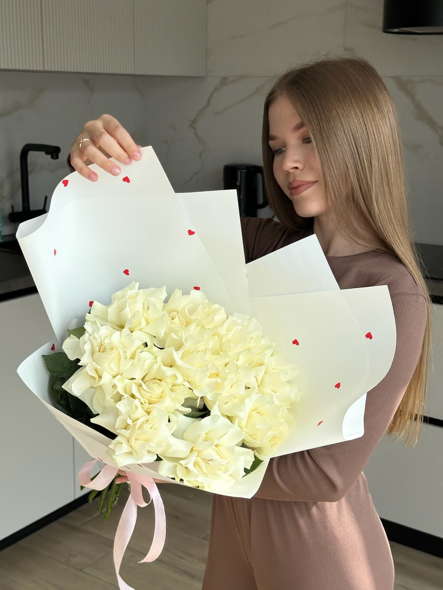Белоснежный букет с сердечками